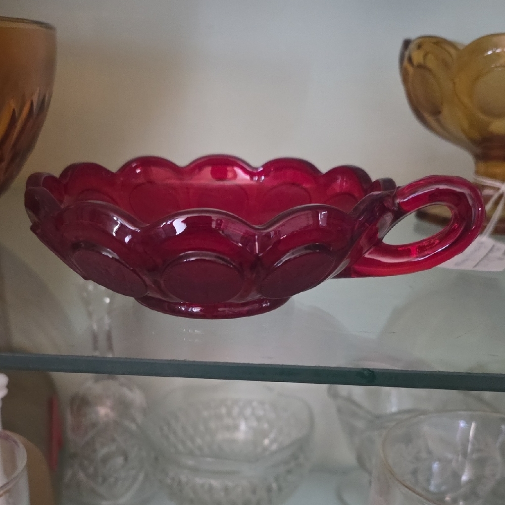 Ruby Red Glass Handled Bowl